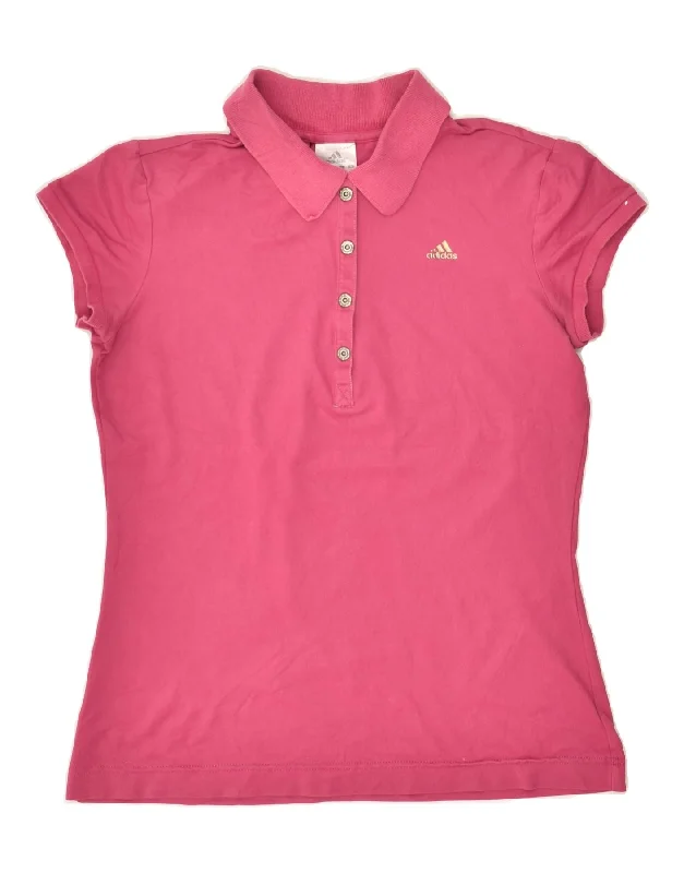 ADIDAS Womens Polo Shirt UK 12 Medium  Pink Cotton Relaxed Fit Short Tunic