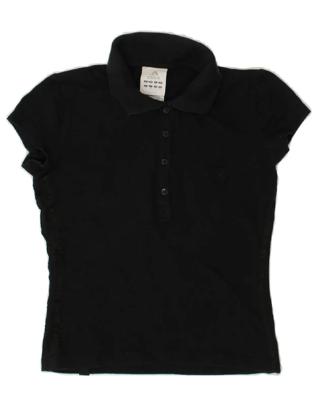 ADIDAS Womens Polo Shirt UK 14 Medium Black Cotton Fashionable Cuffed Short Sleeve