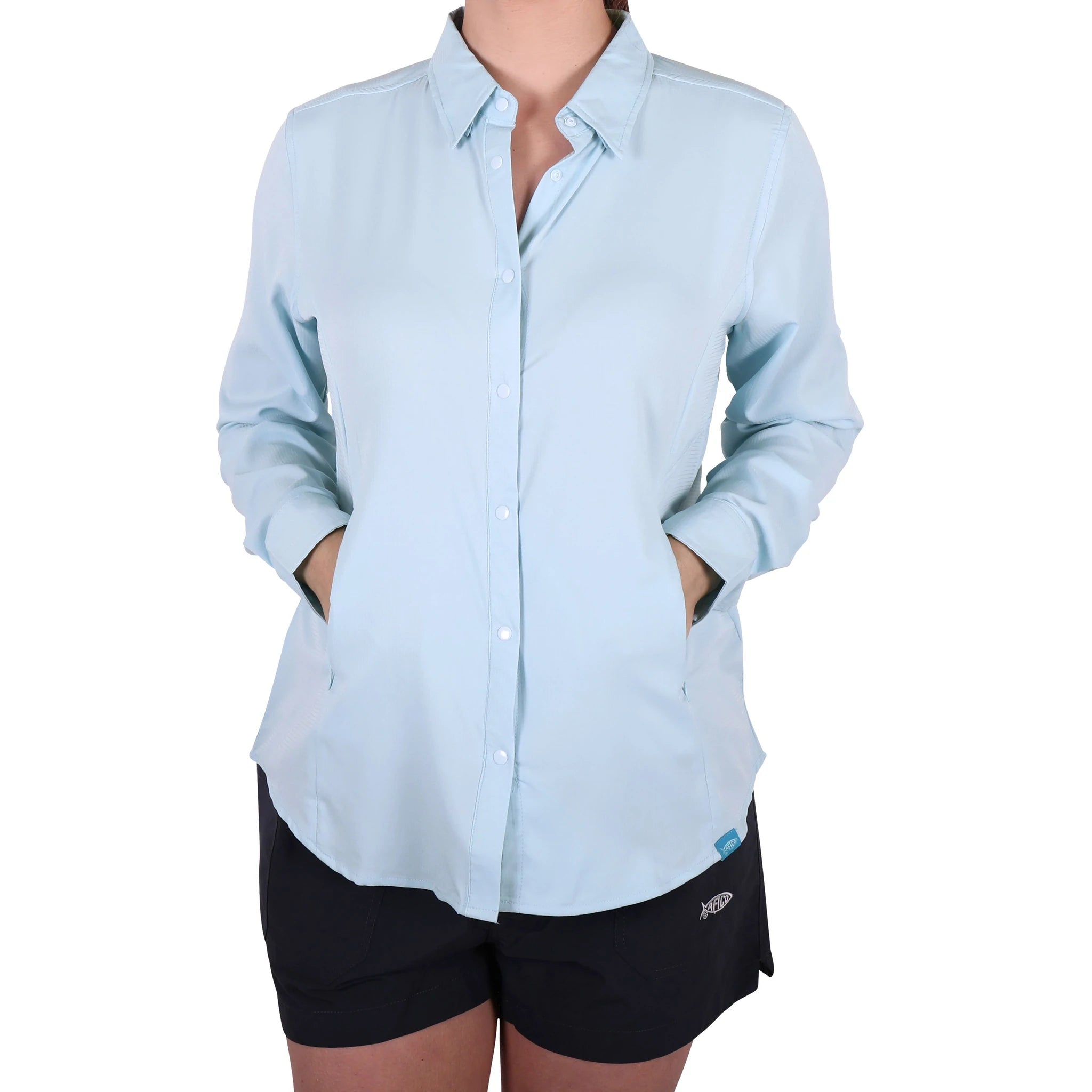 Aftco Women's Wrangle L/S Technical Fishing Shirt Relaxed Button-Down Short Shirt