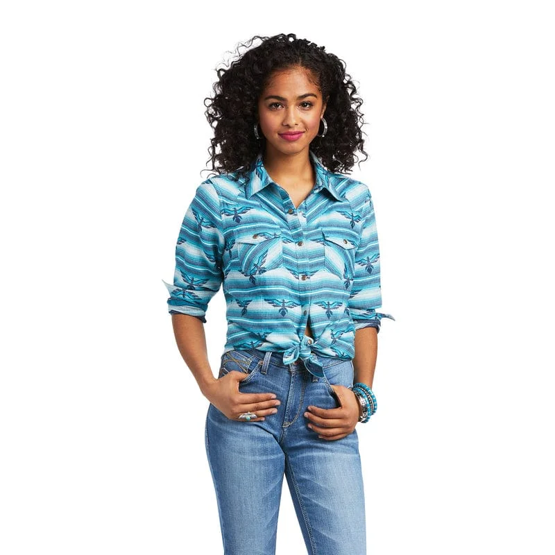 Ariat Women's REAL Wild Thunderbird Jacquard Long Sleeve Western Snap Shirt 10039843 Cozy Linen Short Shirt