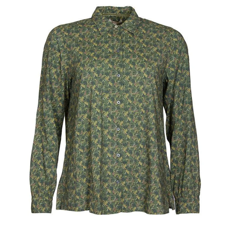 Barbour Hindscarth Ladies Shirt - Sage Print Cozy Plain Short Sleeve