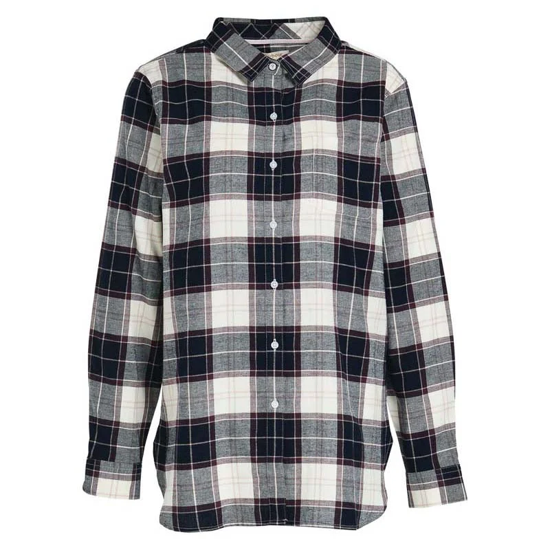 Barbour Pendula Ladies Shirt - Cloud/Navy Check Casual Button-Up Short Tee