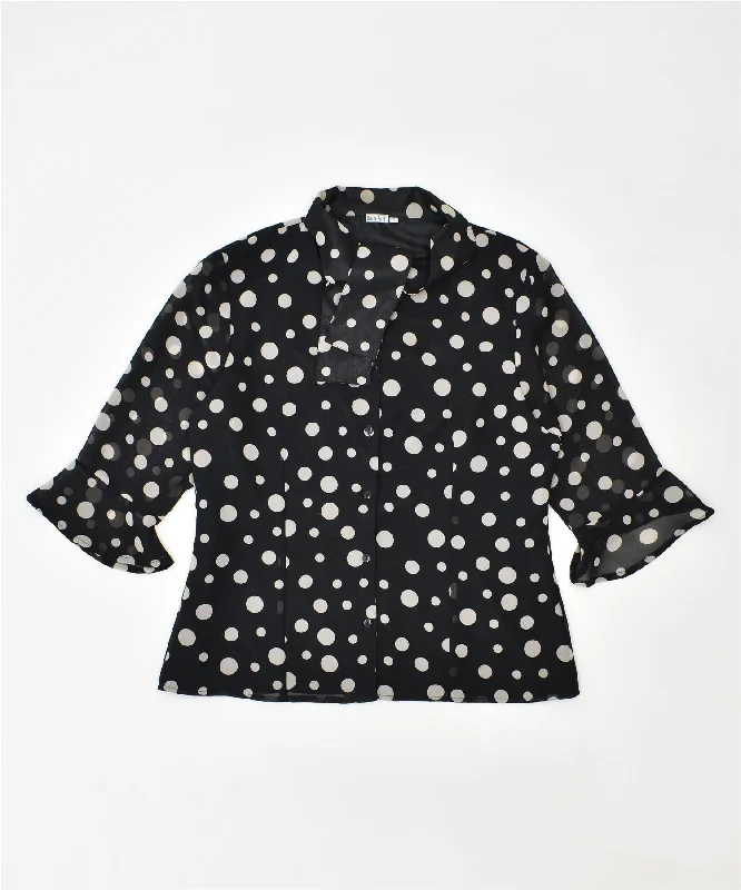 BLANCHE PORTE Womens Shirt Blouse IT 44 Medium Black Polka Dot Polyester Casual Plain Short Shirt