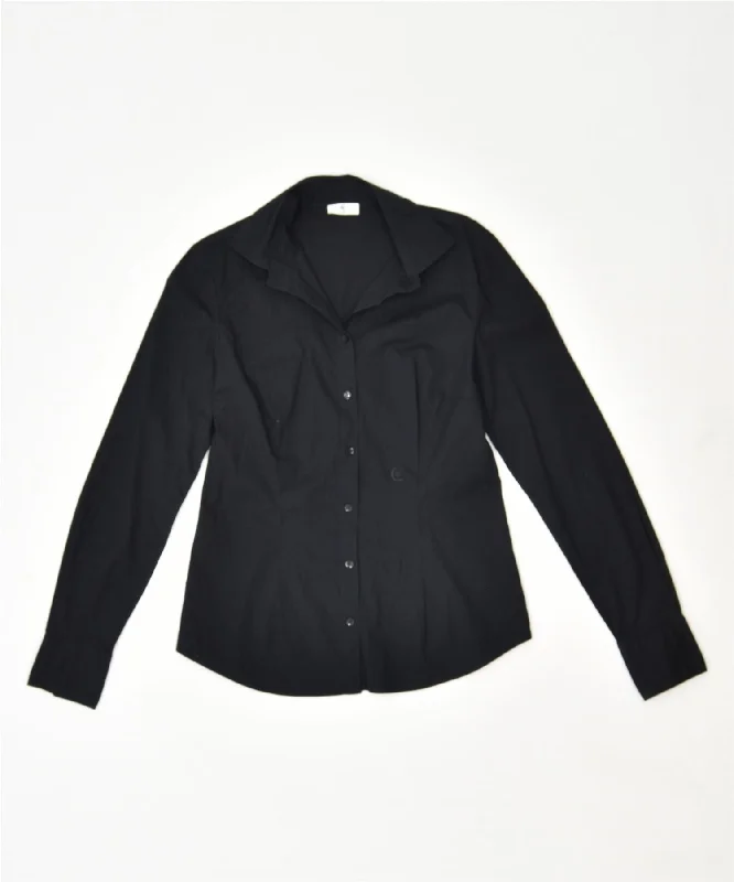 CERRUTI Womens Shirt IT 46 Large Black Cotton Stylish Crew Neck Shirt