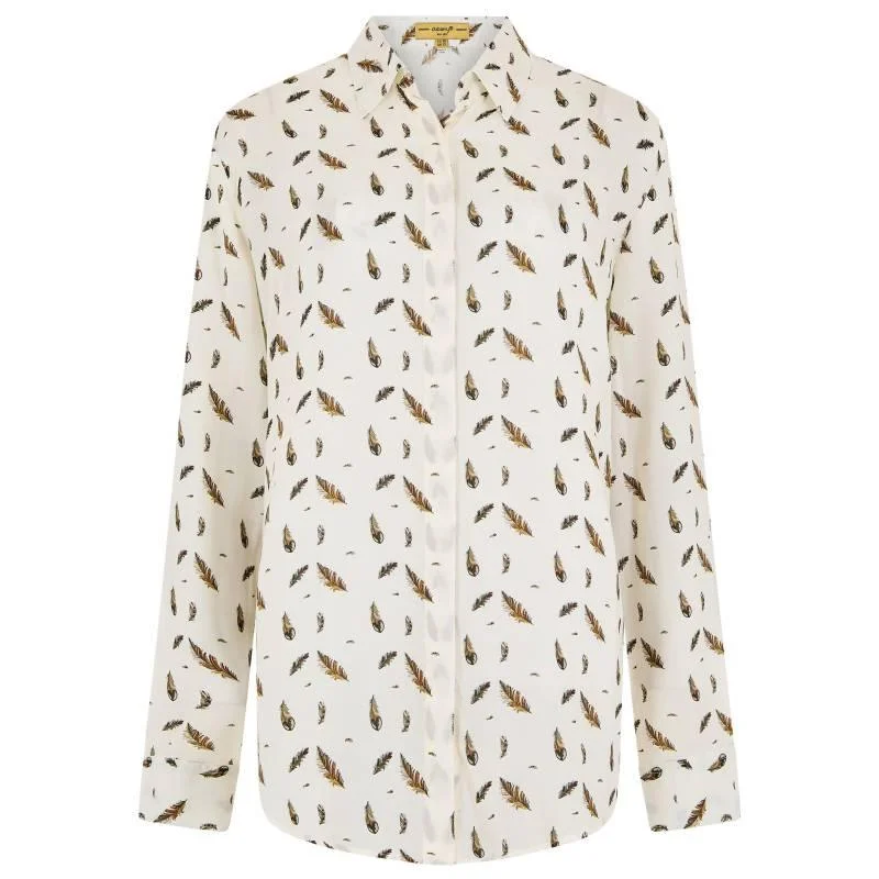 Dubarry Orchard Feather Print Ladies Viscose Shirt - Cream Elegant Lace-Trimmed Short Shirt