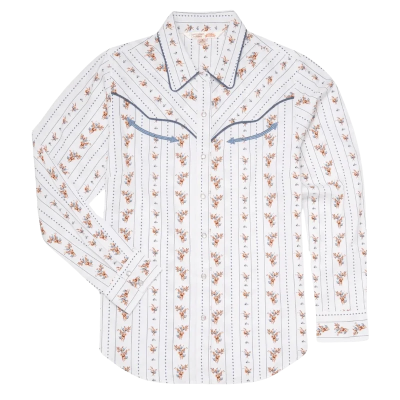 Ely Cattleman Women's Stripe Print Long Sleeve Western Snap Shirt 324980-WH Modern Casual Short Sleeve