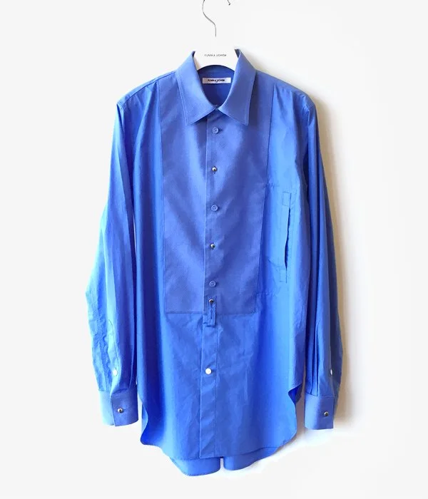 FUMIKA_UCHIDA/STANDARD-COLLAR BIB SHIRT(FLO BLUE×SILVER/size34) Comfortable Fitted Short Sleeve