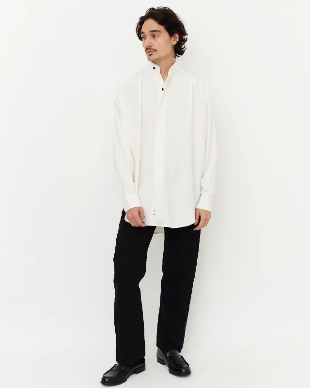 Gathered Silk Shirt / White Classic Basic Short Shirt