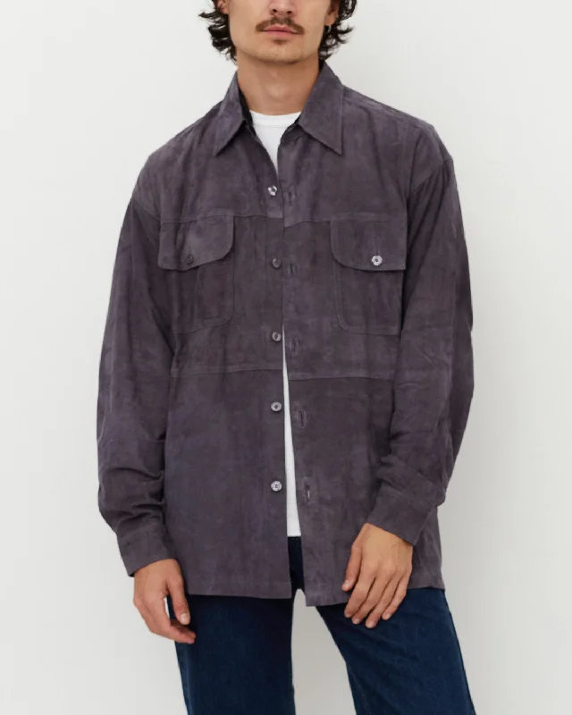 Suede Shirt / Gray Stylish Split-Hem Short Shirt