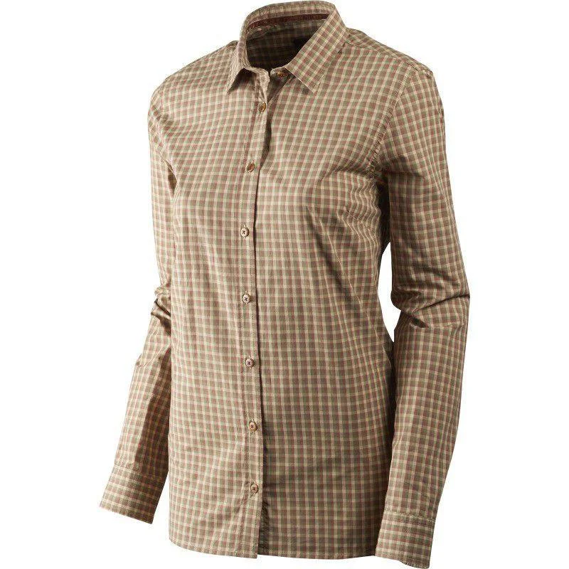 Harkila Ladies Selja L/S Check Shirt -  Moonlight Rose Check Fashionable Tied Short Sleeve