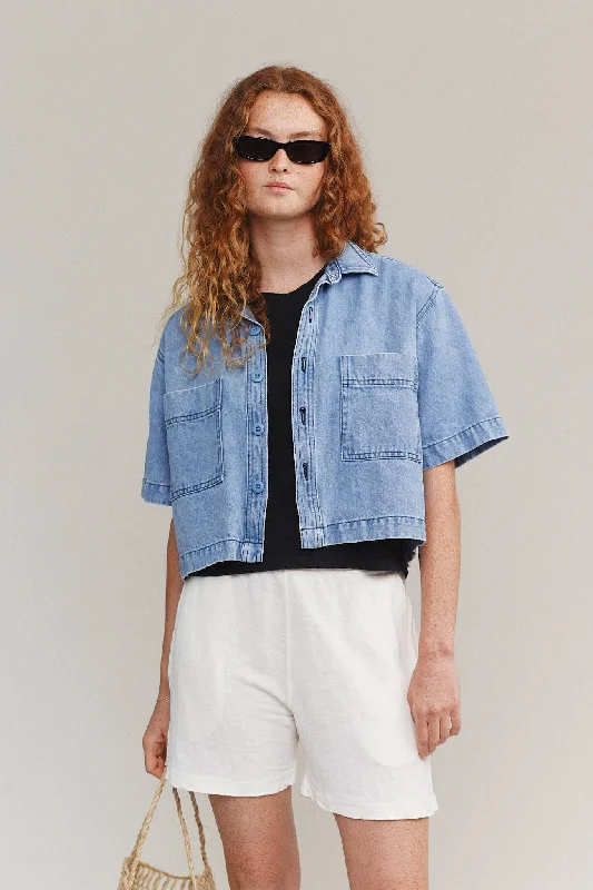 Denim Phinney Shirt Trendy Sleeveless Short Shirt