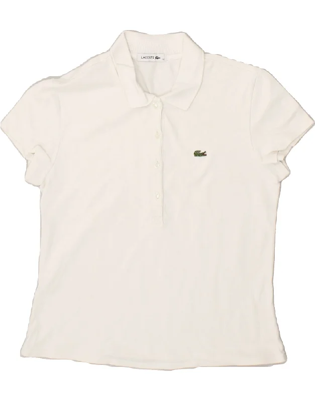 LACOSTE Womens Polo Shirt Size 40 Medium White Elegant Draped Short Shirt