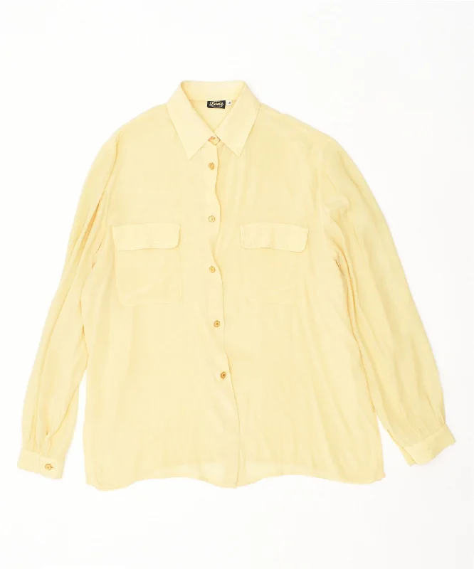 LORENA Womens Shirt IT 48 XL Yellow Acetate Vintage Fashionable Sheer Short Shirt