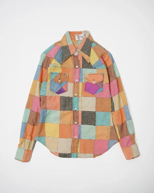 1970's Indian Madras Patchwork Shirt Comfortable Short Sleeve Tee