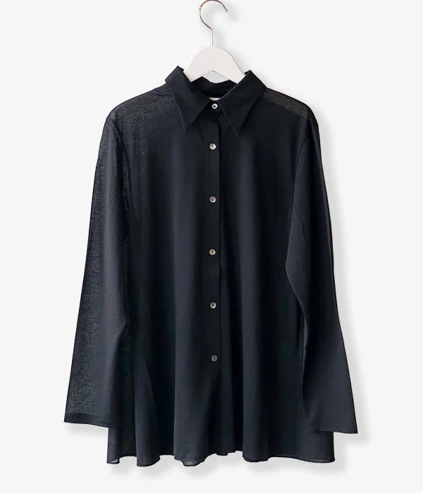 PHEENY/COTTON NYLON SEER SHIRT(BLACK) Modern Short Sleeve Top