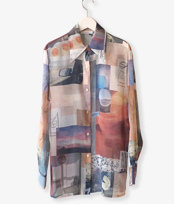 PHEENY/PRINT CHIFFON SHIRT(MULTI)1 Comfortable Flowing Short Sleeve