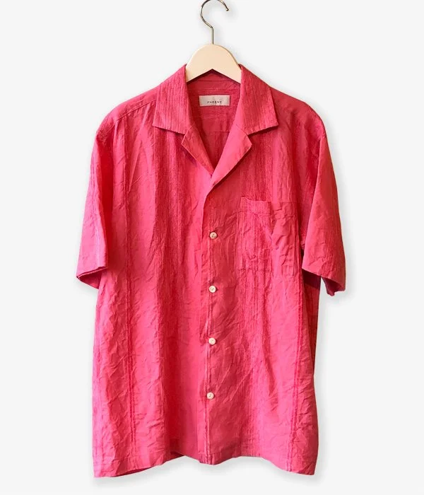 PHEENY/RAMIE RAYON MOLE OPEN COLLAR SHIRT(PINK) Classic Button-Up Short Tee