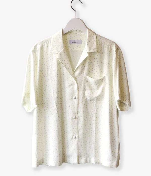 PHEENY/RAYON DOT OPEN COLLAR SHIRT(WHITE) Chic Button-Up Short Shirt