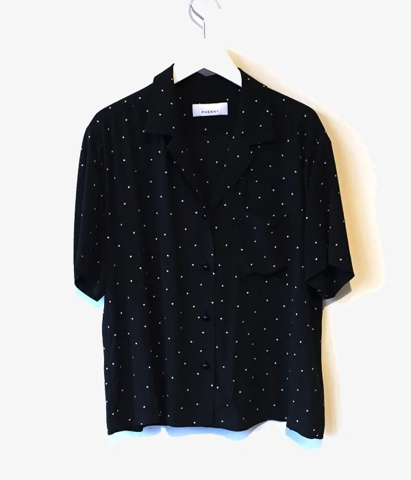 PHEENY/RAYON DOT S/S SHIRT (BLACK) Casual Plain Short Shirt