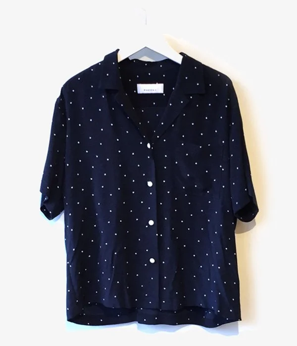 PHEENY/RAYON DOT S/S SHIRT (NAVY) Casual Button-Up Short Tee