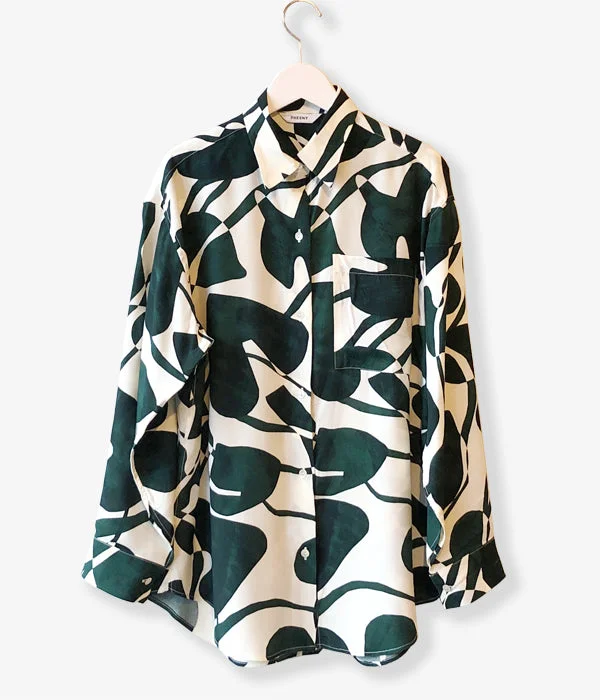 PHEENY/RAYON LEAF PRINT SHIRT(GREEN) Casual Short Sleeve Top