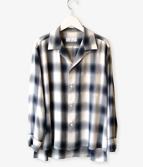 PHEENY/RAYON OMBRE CHECK OPEN COLLAR SHIRT(BLUE) Relaxed Cotton Short Shirt