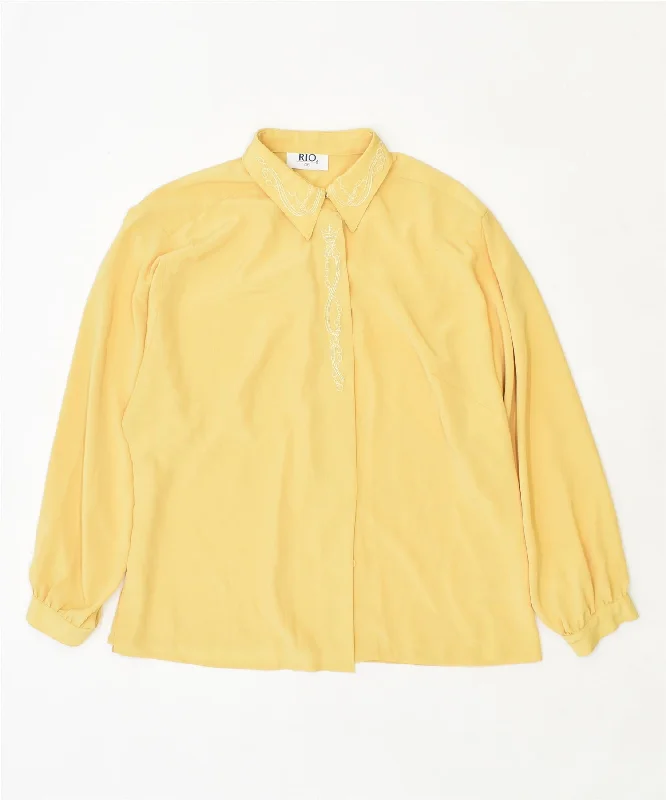 RIO Womens Shirt Blouse IT 46 Large Yellow Polyester Vintage Trendy Turtleneck Short Shirt