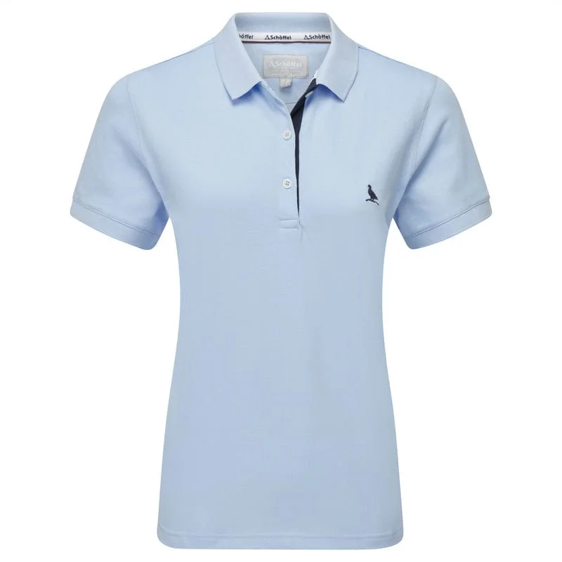 Schoffel St Ives Tailored Ladies Polo Shirt - Sky Blue Comfortable Loose Short Sleeve