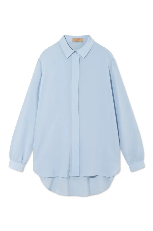 SHELBY SILK SHIRT LIGHT BLUE Stylish Pleated Short Sleeve