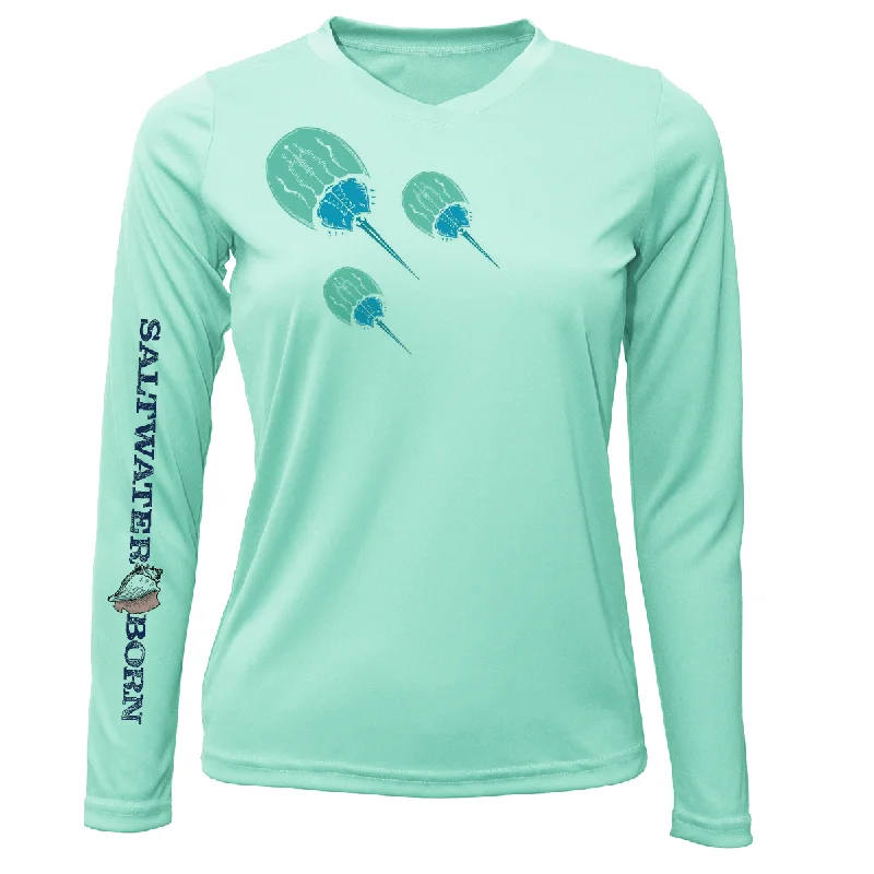 Siesta Key Horseshoe Crab Women's Long Sleeve UPF 50+ Dry-Fit Shirt Elegant Draped Short Shirt