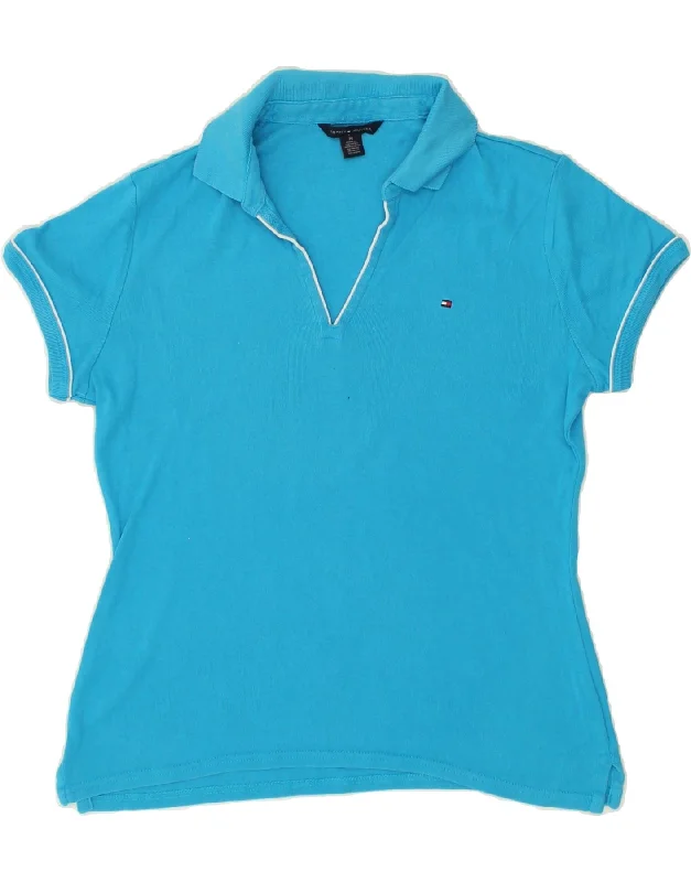 TOMMY HILFIGER Womens Polo Shirt UK 14 Medium Blue Cotton Classic Button-Up Short Tee