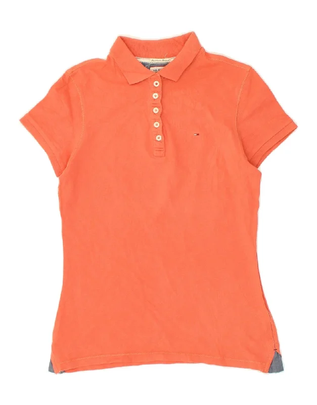 TOMMY HILFIGER Womens Polo Shirt UK 6 XS Orange Cotton Casual Button-Up Short Tee