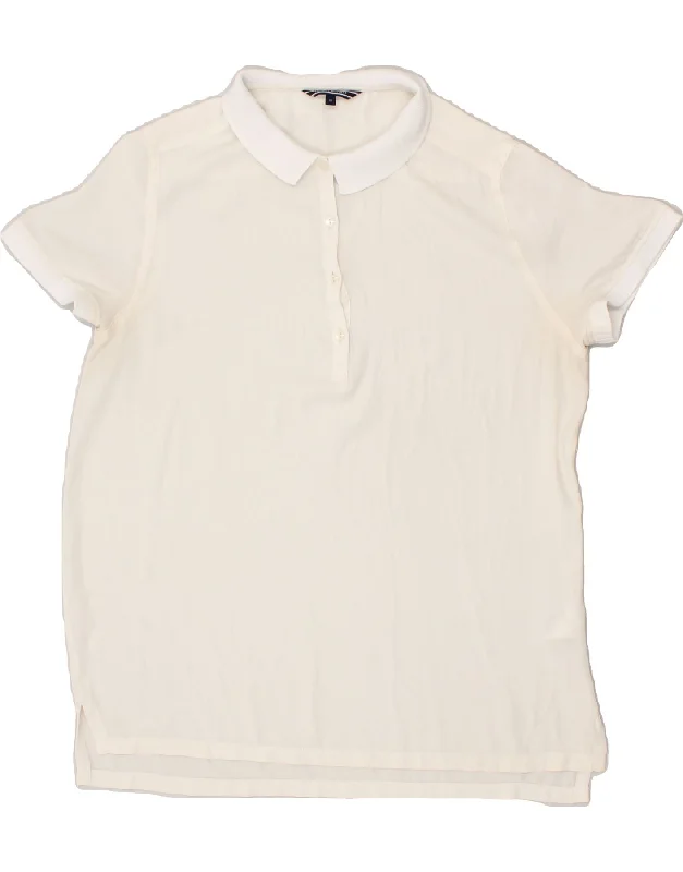 TOMMY HILFIGER Womens Polo Shirt US 10 Large White Polyester Relaxed Fit Short Sleeve Top