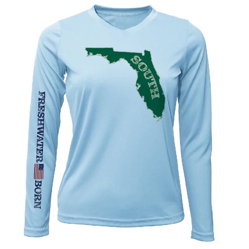 USF Green and Gold Freshwater Born Women's Long Sleeve UPF 50+ Dry-Fit Shirt Stylish Pleated Short Sleeve