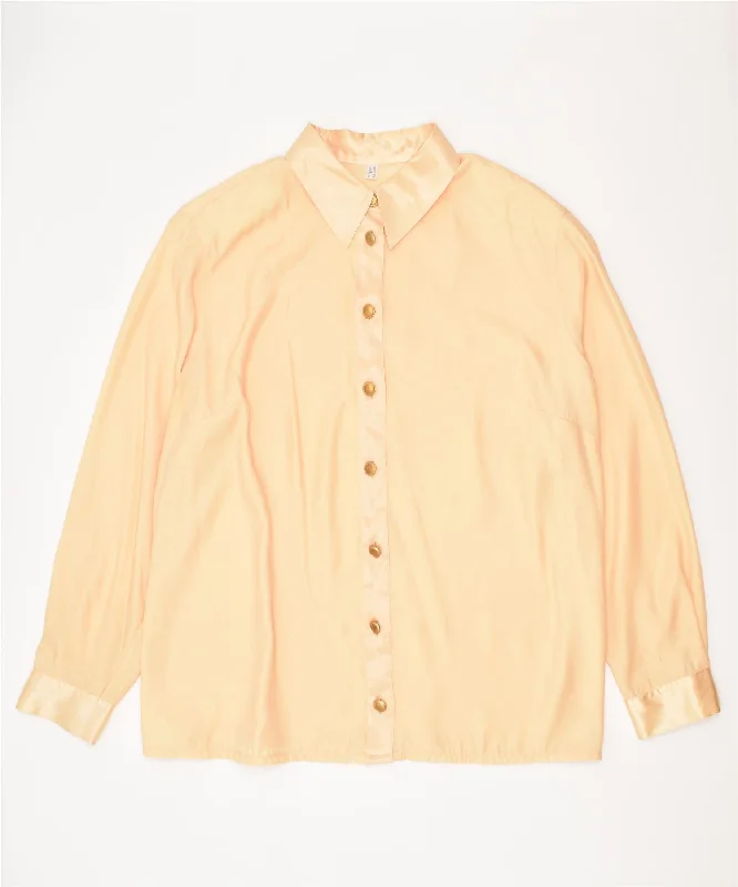 VINTAGE Womens Shirt Blouse UK 20 2XL Yellow Polyester Elegant Button-Down Short Shirt