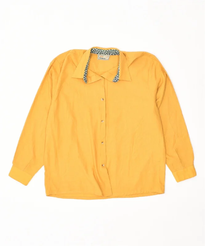 WILD FLOWERS Womens Shirt Blouse UK 14 Medium Yellow Polyester Vintage Comfortable Pocket Short Shirt