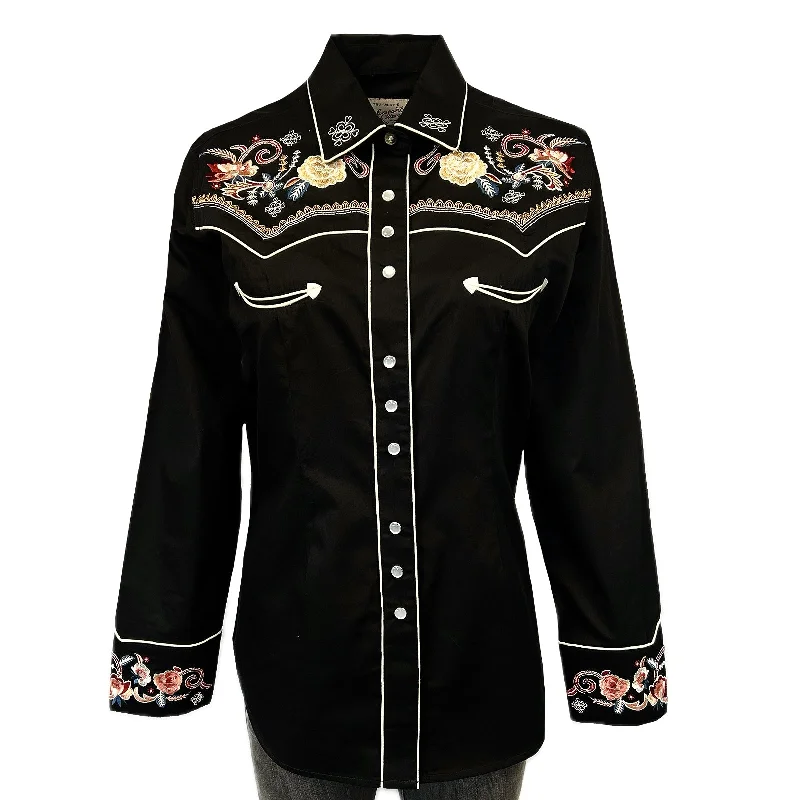 Women’s Vintage Floral & Stars Embroidered Shirt Fashionable Pleated Short Shirt