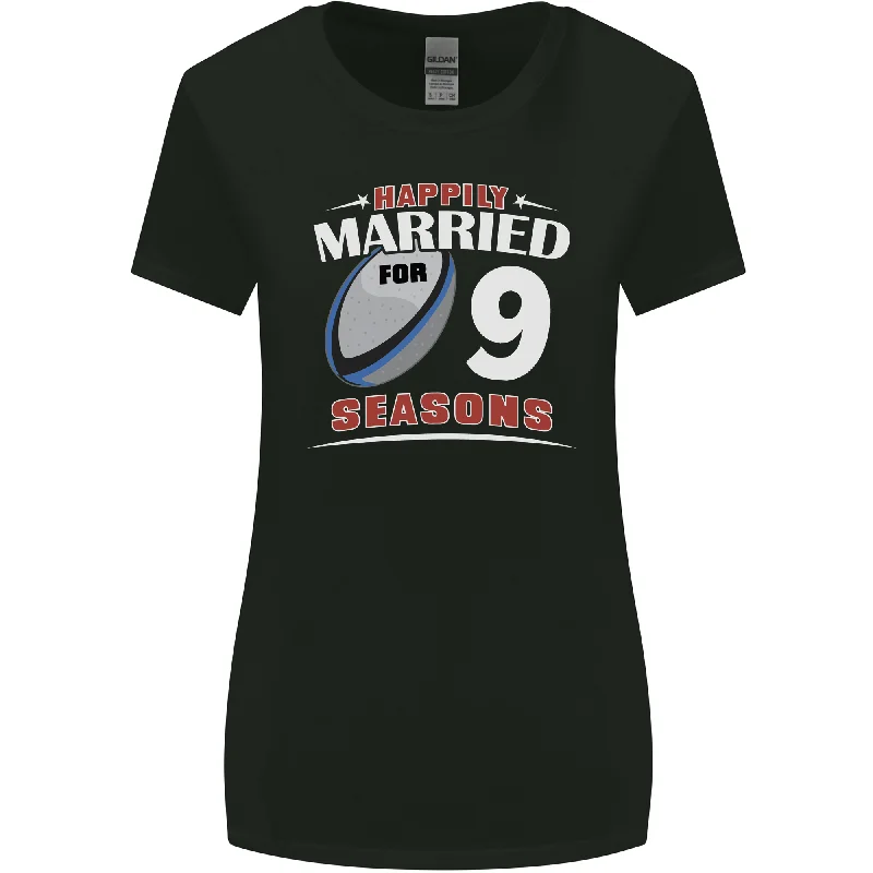 9 Year Wedding Anniversary 9th Rugby Womens Wider Cut T-Shirt Casual Formal Business