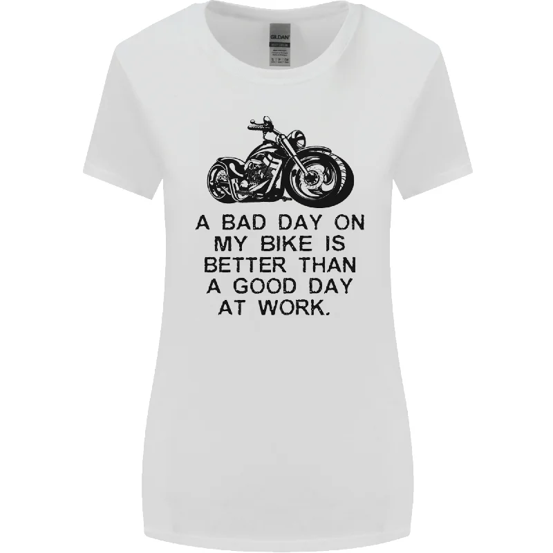 A Bad Day on My Bike Motorbike Biker Womens Wider Cut T-Shirt Embroidered Appliqued Beaded