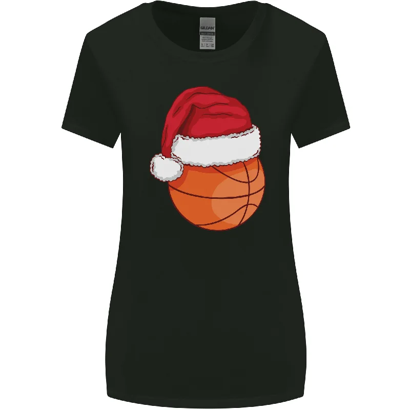 A Basketball Wearing a Christmas Hat Xmas Womens Wider Cut T-Shirt Anti-Shrink Durable Soft