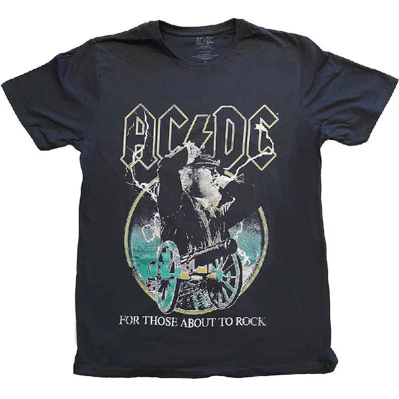 AC/DC | Official Band T-Shirt | For Those About To Rock Yellow Outlines Spandex Blend Rayon Blend Denim Blend