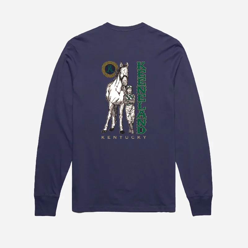 Ahead Keeneland Standing Horse & Jockey Long Sleeve Tee Terry Blend Velvet Blend Canvas Blend