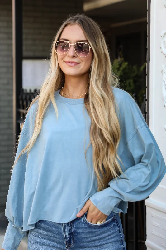 Aubree Cropped Long Sleeve Tee - DU DEAL Cashmere Blend Cotton Blend Poly Blend