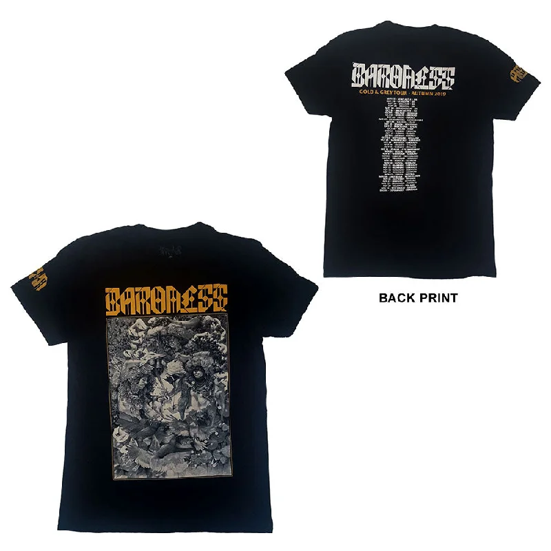 Baroness | Official Band T-Shirt | Gold & Grey Dateback (Ex-Tour/Back Print) Chenille Fabric Brocade Fabric Lace Fabric