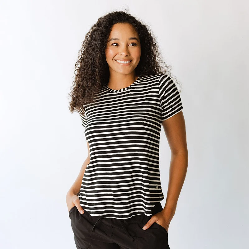 Basic Tee, Ivory and Black Stripe Casual Formal Business