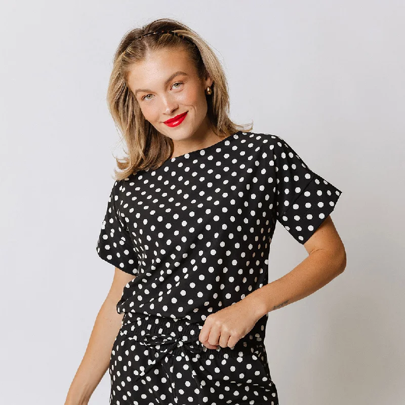 Boss Tee, Black Polka Dot Oversized T-Shirt Spandex breathable