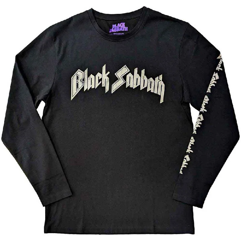 Black Sabbath | Official Band Long Sleeve T-Shirt | The End Mushroom Cloud (Back & Sleeve Print) Notch Collar Peter Pan Collar Cowl Neck