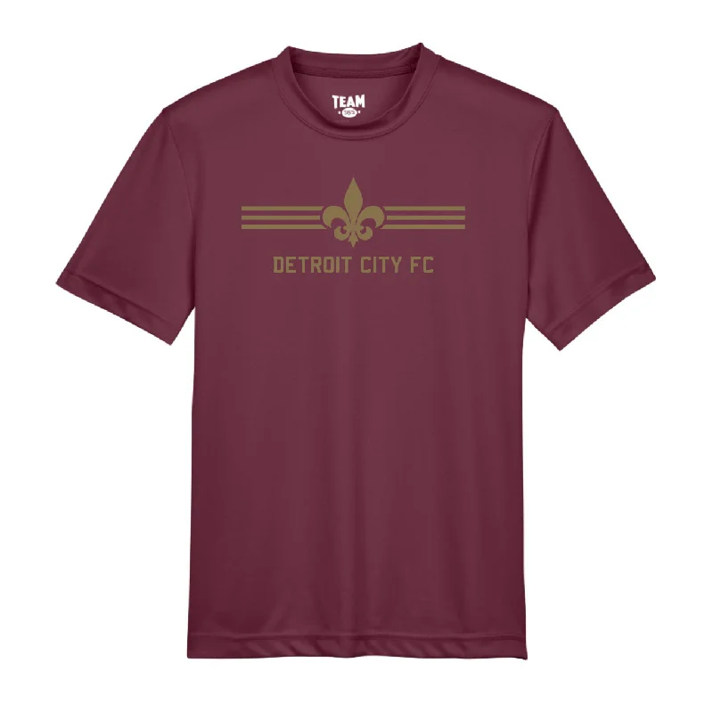 DCFC Youth Fleur Lines Performance Tee- Maroon Sequined Glittery Shiny