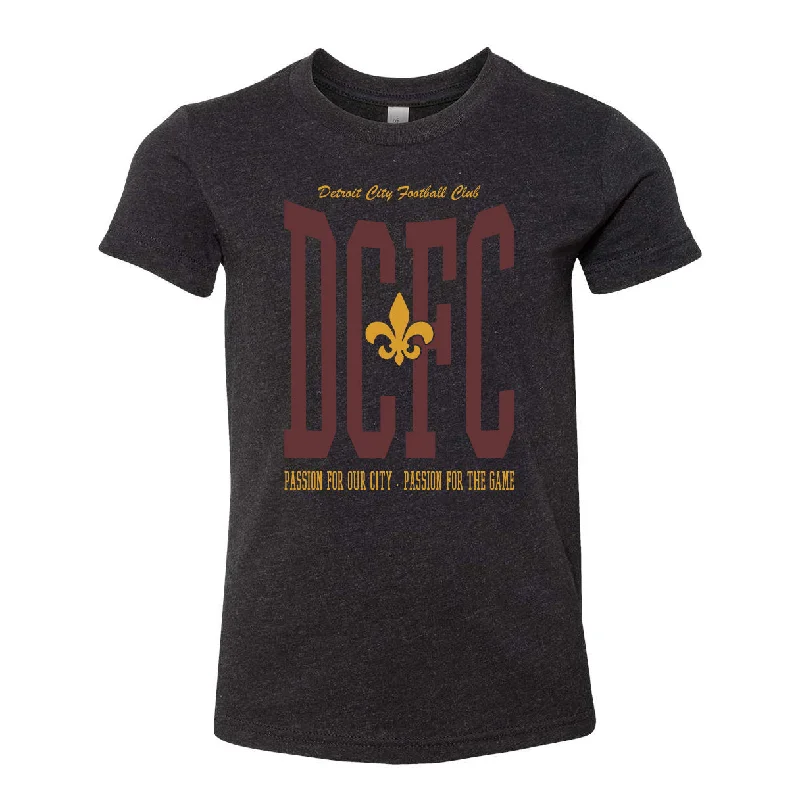 DCFC Youth Tall Tee- Heather Black Fleece Fabric Down Fabric Feather Fabric