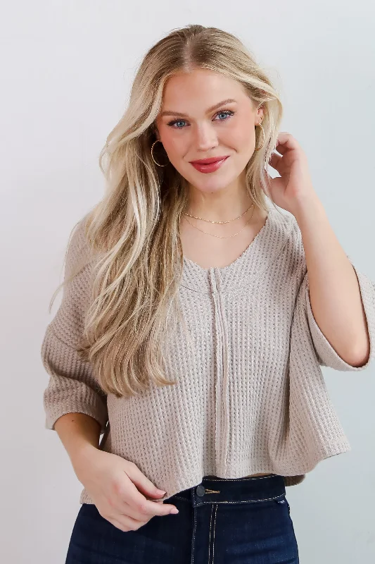 Effortless Mode Taupe Waffle Knit Tee Elasticated Padded Insulated